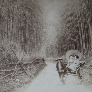 c1900 Kyoto Japan Man Pulling Rickshaw w/Two Ladies Stereoview Underwood 77